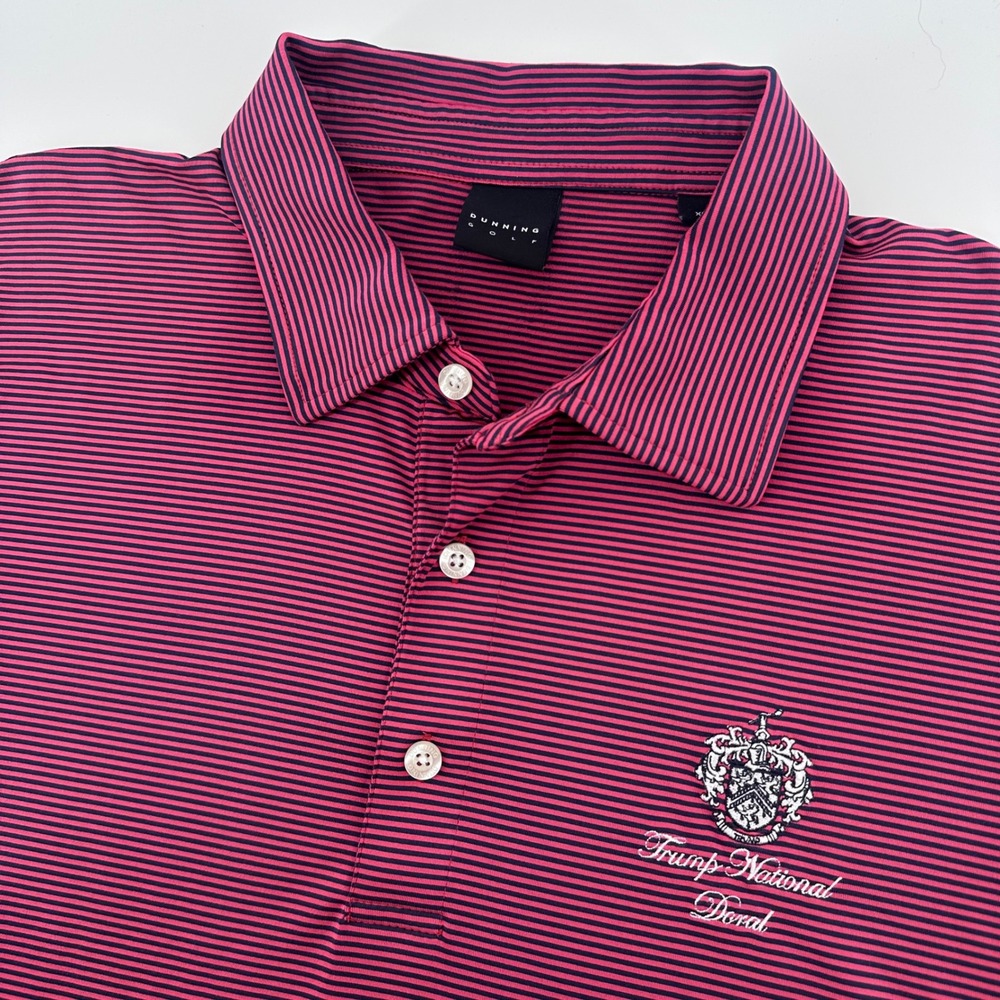 Dunning Golf Polo Shirt Mens XL Maroon Striped Trump National Doral Logo